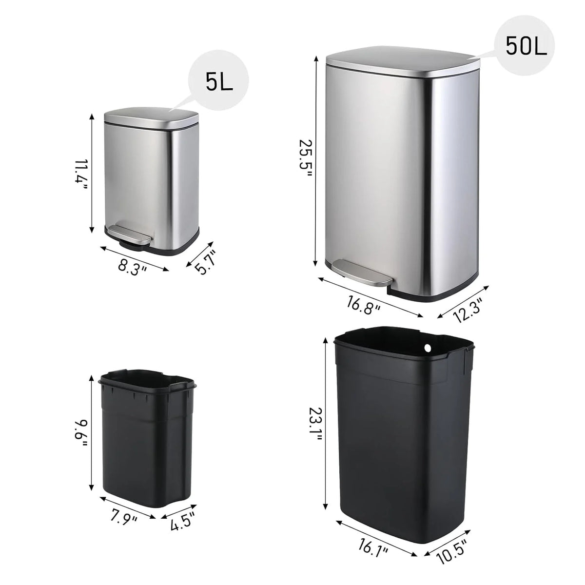 Stainless Steel Step Trash Can Combo Set, 13.2 Gallon & 1.3 Gallon Z86486
