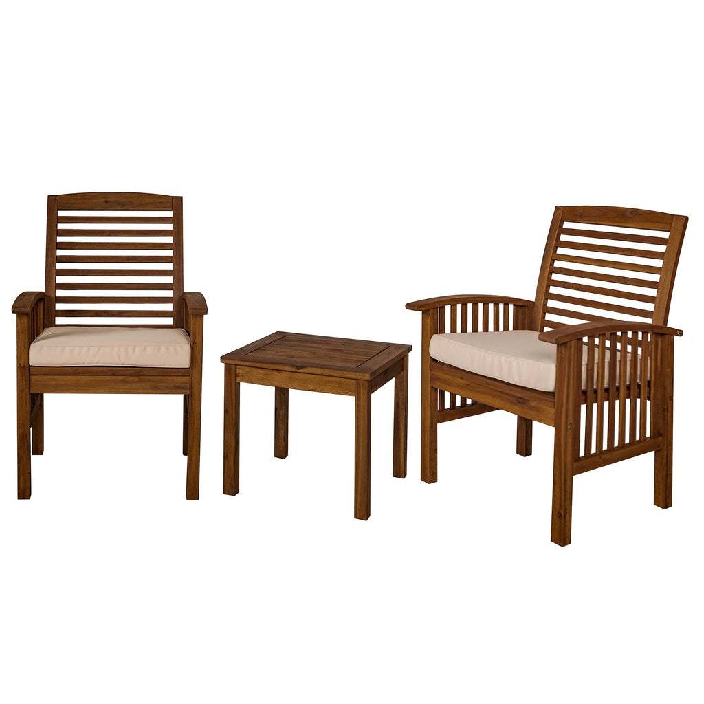 3PC Acacia Wood Patio Chairs and Side Table Espresso Brown G146