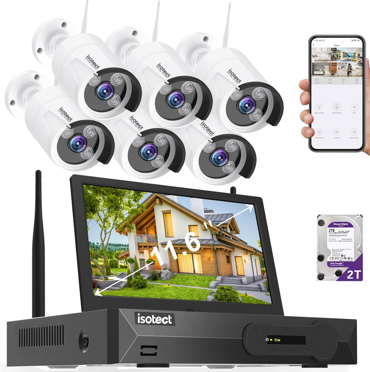 11.6" 8CH 3MP CCTV Security System with 6 IP66 Waterproof Cameras and 2TB HDD B43895