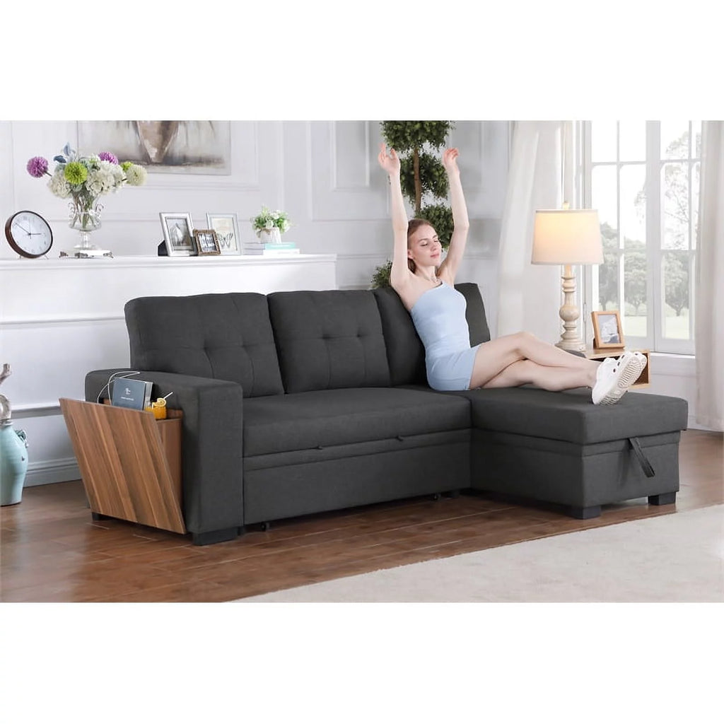 Dark Gray Reversible Sectional Sofa Bed B92812