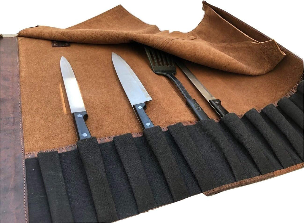 Black Buffalo Leather Knife Roll Set K181