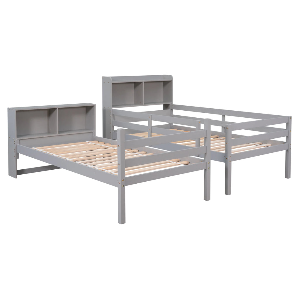 Twin over Twin Wood Bunk Bed with Storage Headboard R6344