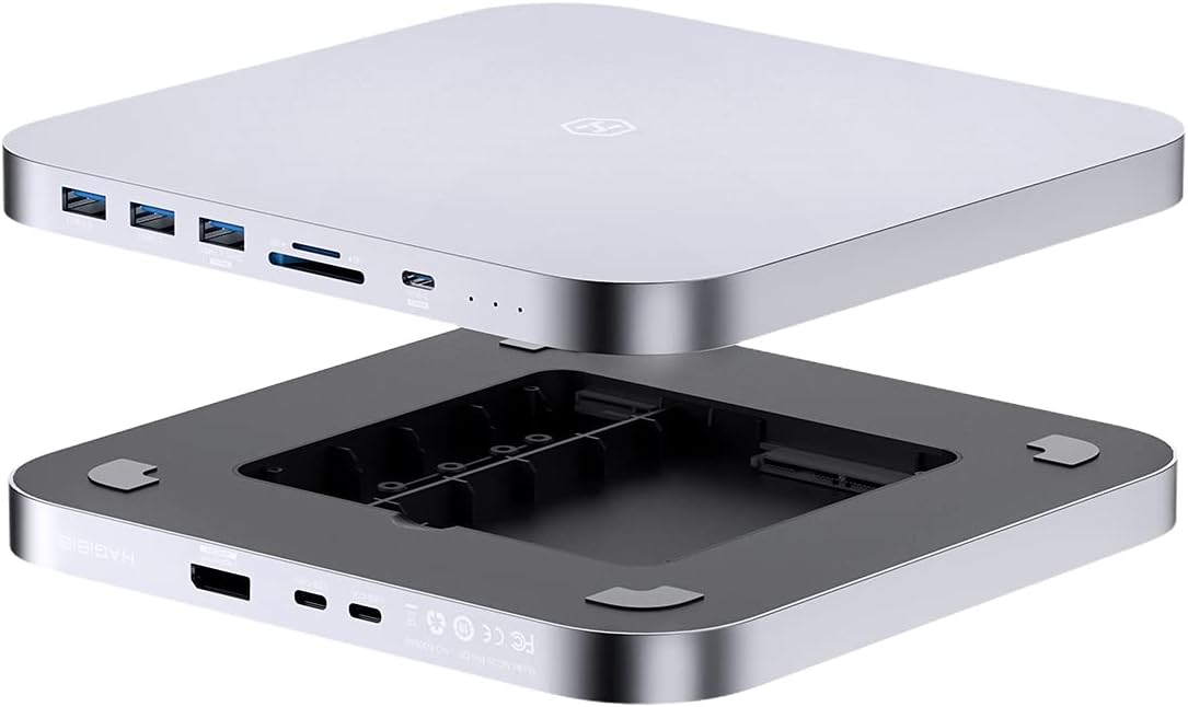 USB-C Hub with Hard Drive Enclosure, SATA, USB 3.0, SD/TF Card Reader, USB 2.0 Ports for Mac Mini (Silver) P33639