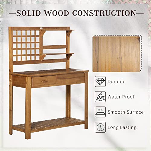 Brown Wooden Potting Bench Table with Shelves and Drawer E3282