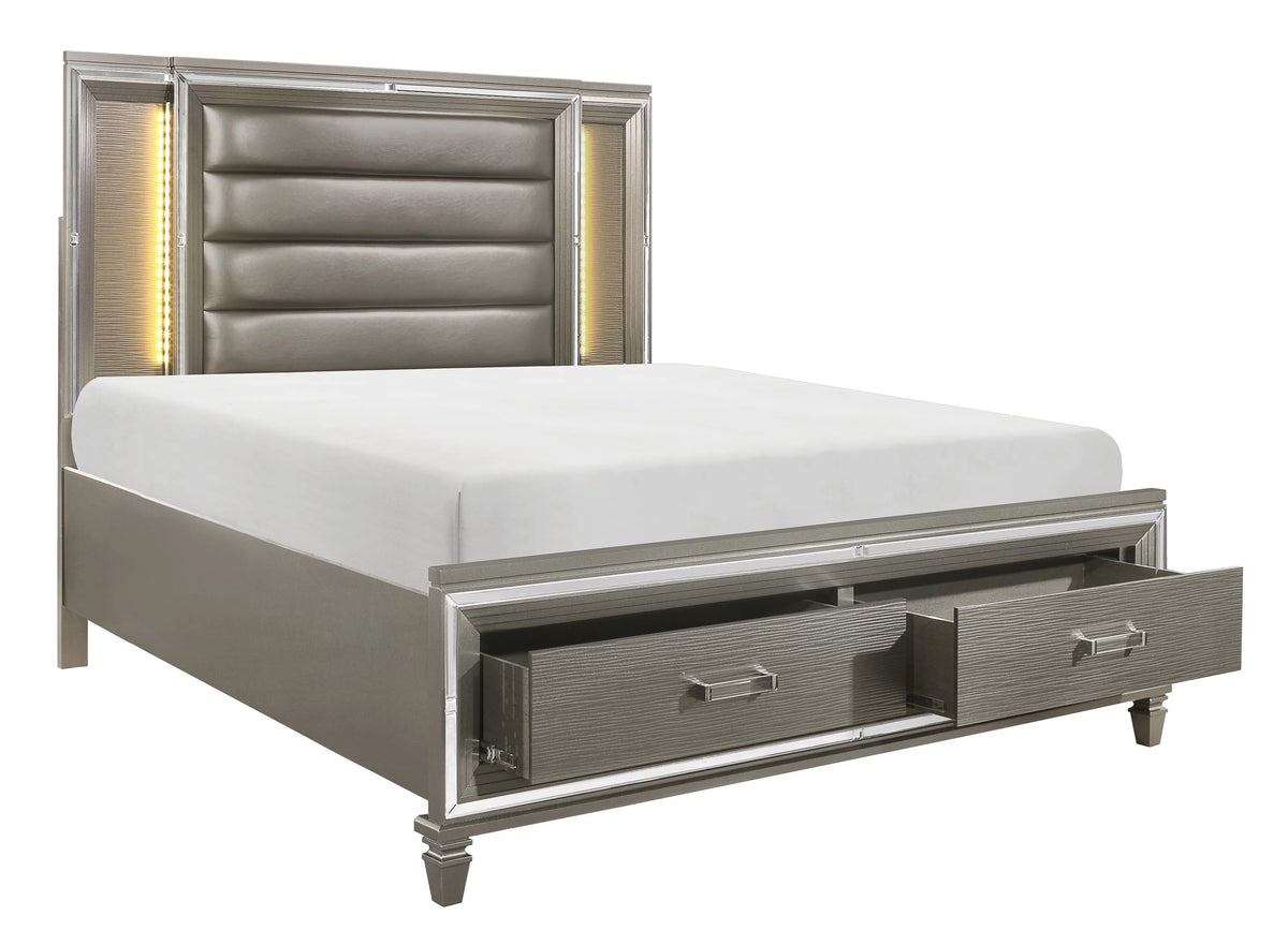 Queen Size Platform Bed with Footboard Storage LED Headboard U434746