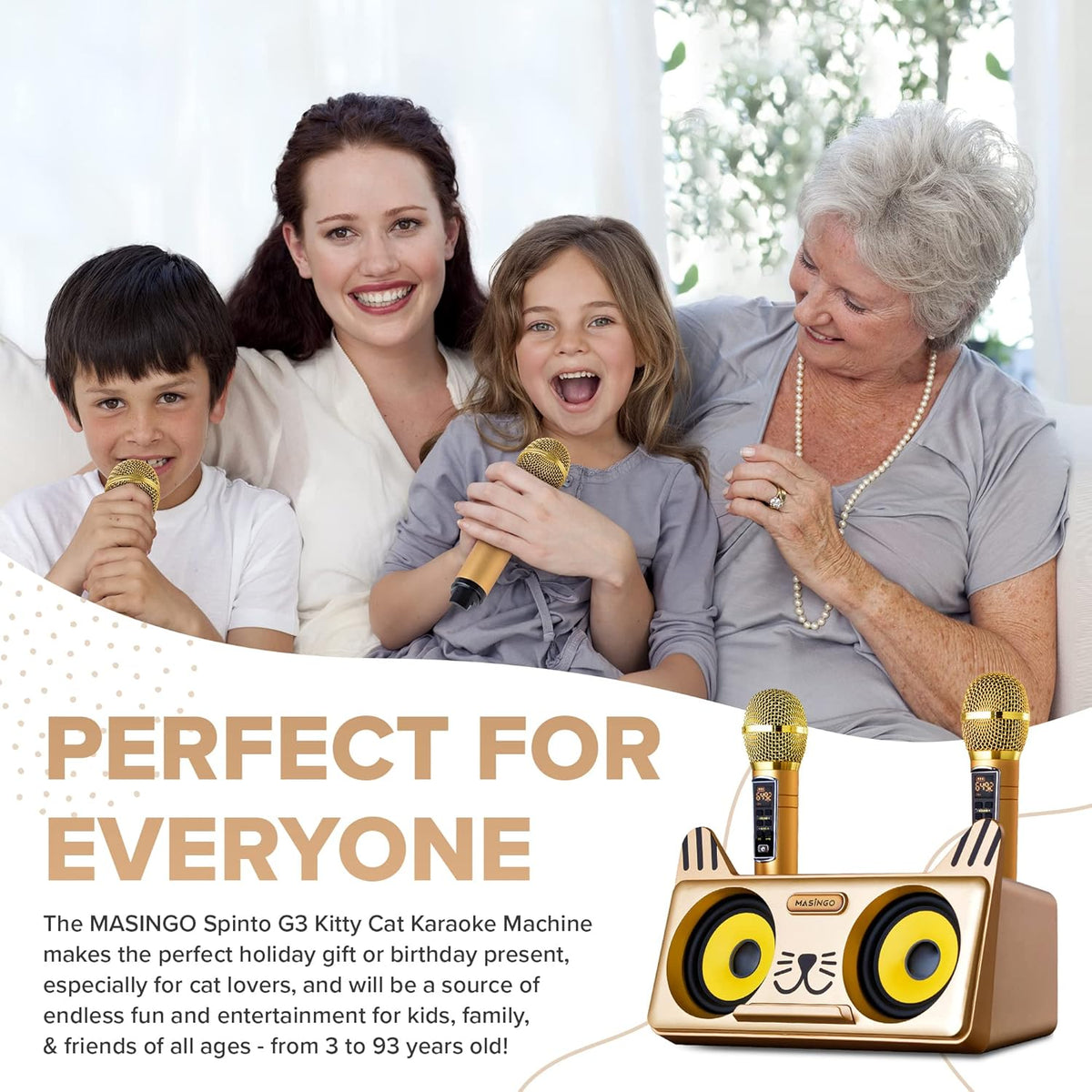 Portable Cat Karaoke Machine with 2 Wireless Microphones K304
