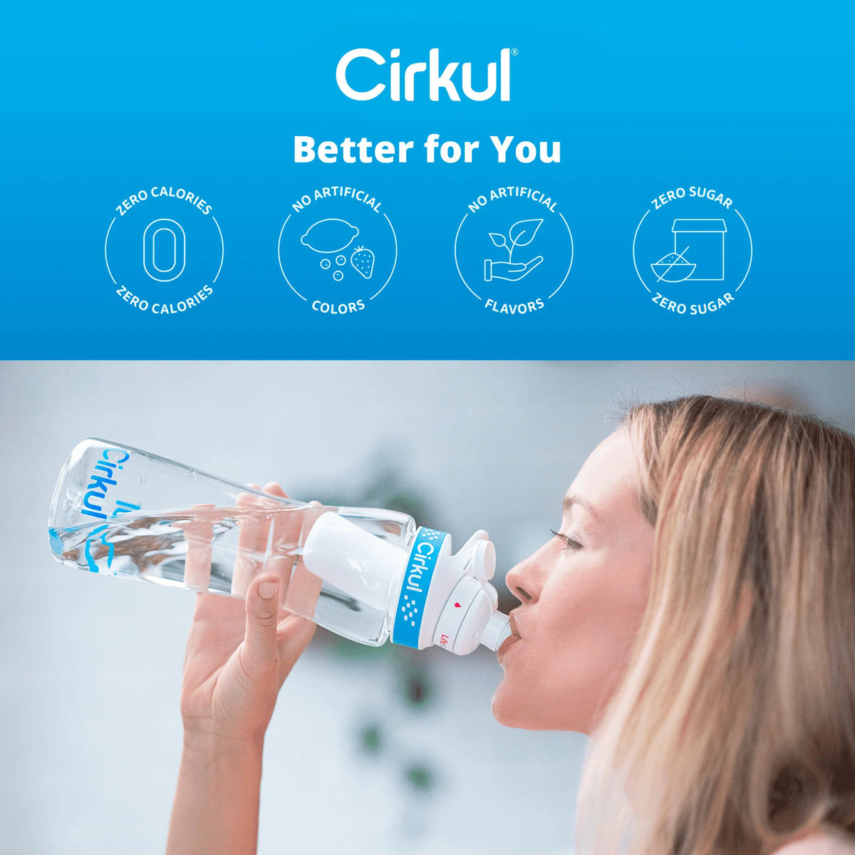 22oz Plastic Water Bottle Starter Kit with Blue Lid and 2 Flavor Cartridges I347511