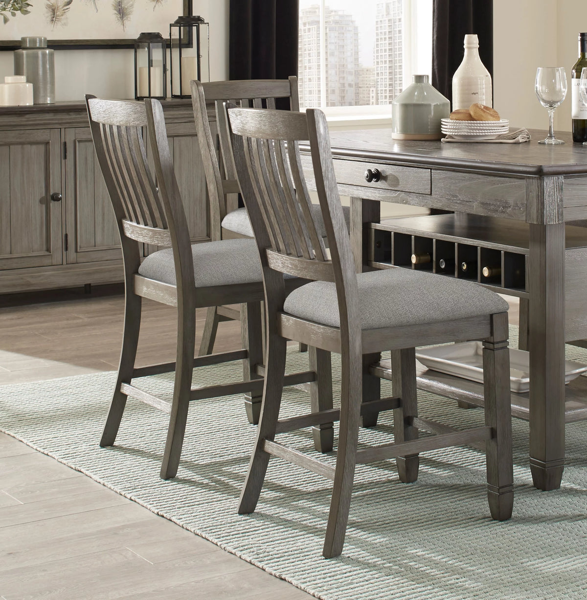 Antique Gray Counter Height Wooden Chairs 2Pc Set M897