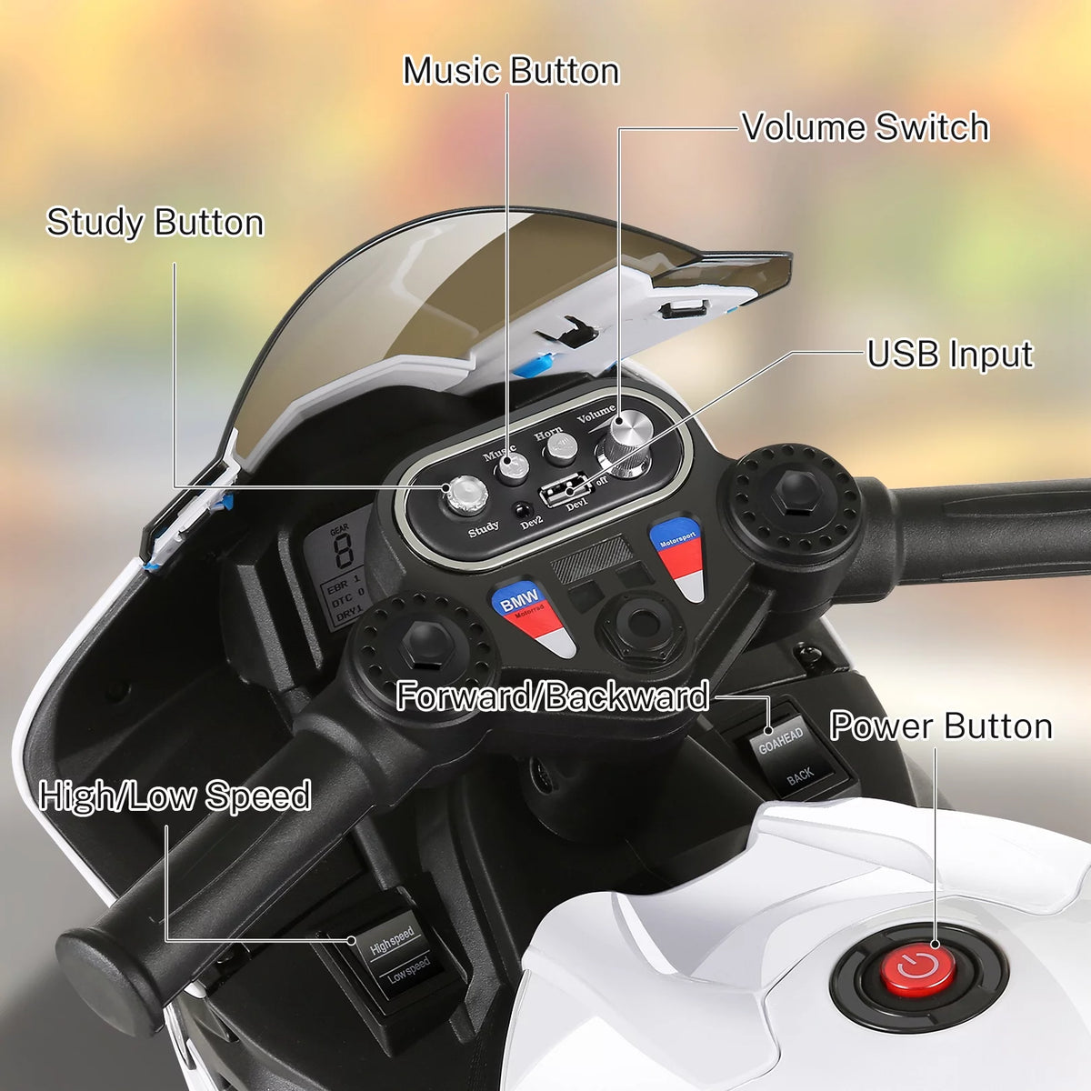 12V White 3 Wheels Kids Ride on Motorcycle A614