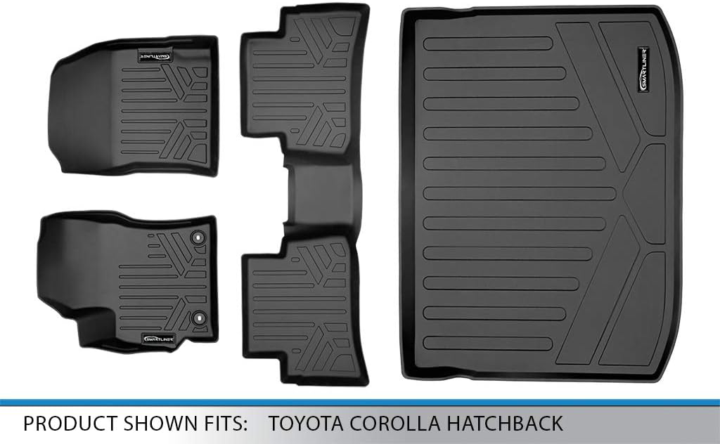 Black Custom Fit Floor Mats 2 Rows and Cargo Liner Trunk Set C1613