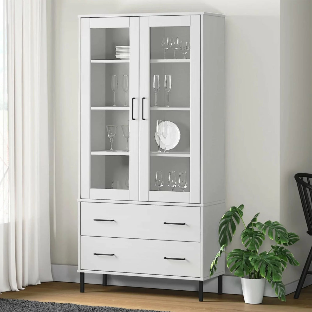 Pine Wood Bookcase with 2 Doors and 2 Drawers M320