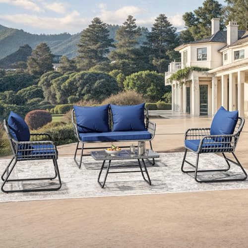 Light Brown Black Wicker Outdoor Loveseat with Cushions Y576763