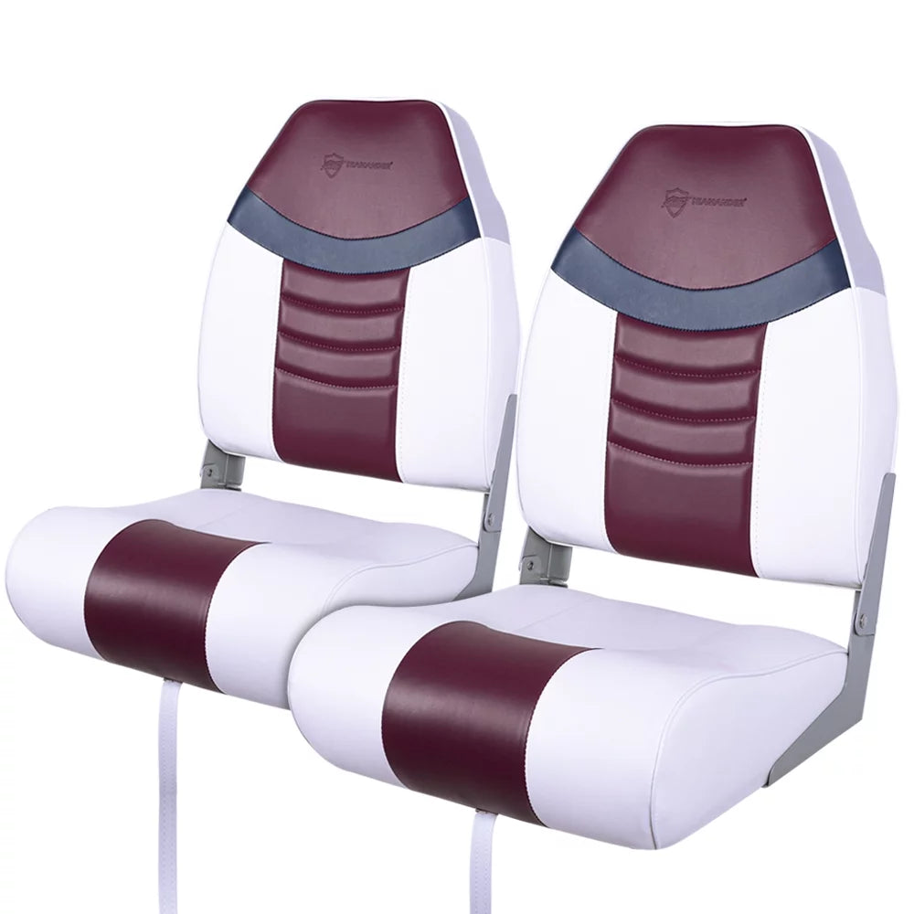 White/Burgundy/Navy High Back Folding Boat Seat B302