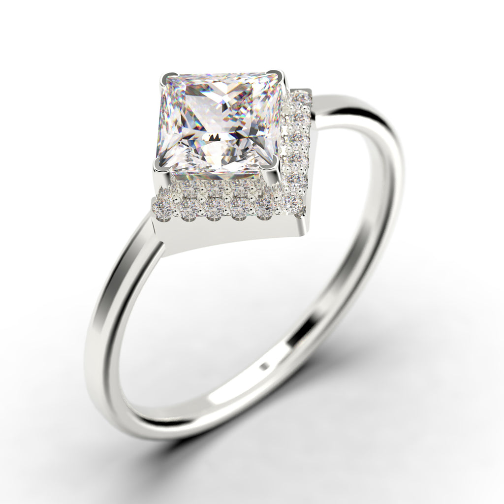 1.50 Carat Princess Cut Moissanite Dainty Engagement Ring in 925 Sterling Silver With 18k White Gold Plating L511