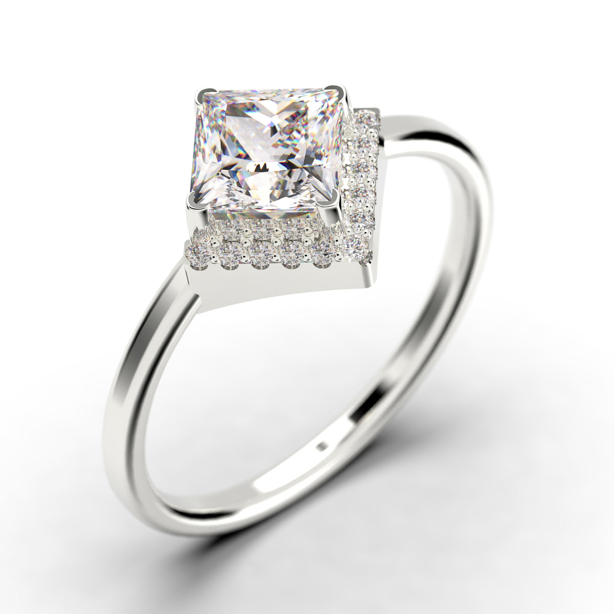 1.50 Carat Princess Cut Moissanite Dainty Engagement Ring in 925 Sterling Silver With 18k White Gold Plating L511