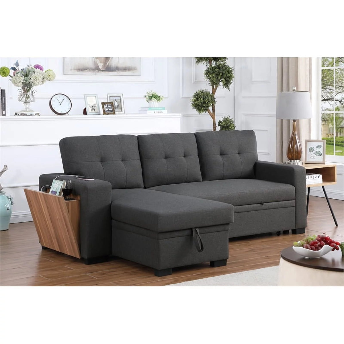 Dark Gray Reversible Sectional Sofa Bed B92812