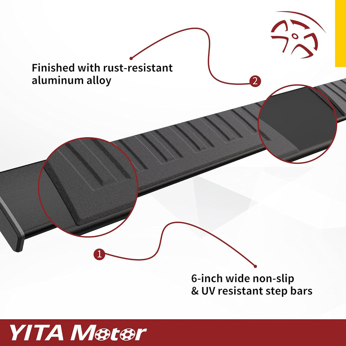6 Inches Aluminum Black Running Boards V125196