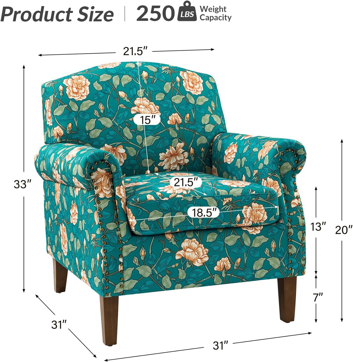 Teal Accent Chair Set Of 2 With Wood Legs & Removable Cushion Y59998