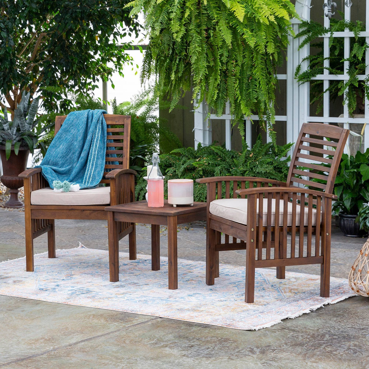 3PC Acacia Wood Patio Chairs and Side Table Espresso Brown G146