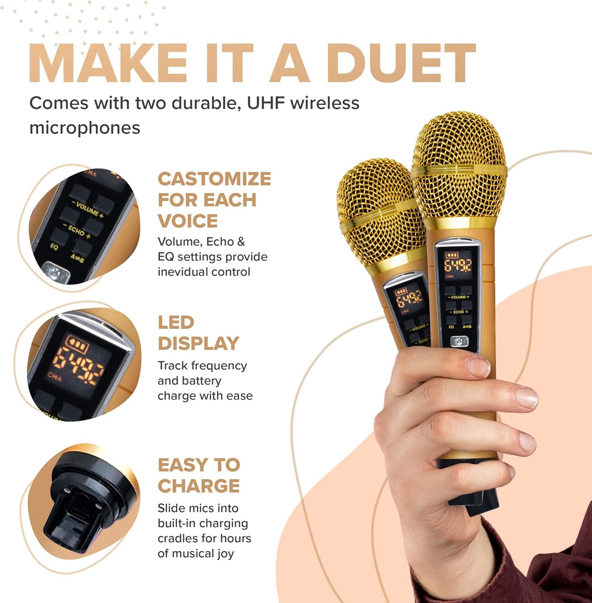 Portable Cat Karaoke Machine with 2 Wireless Microphones K304