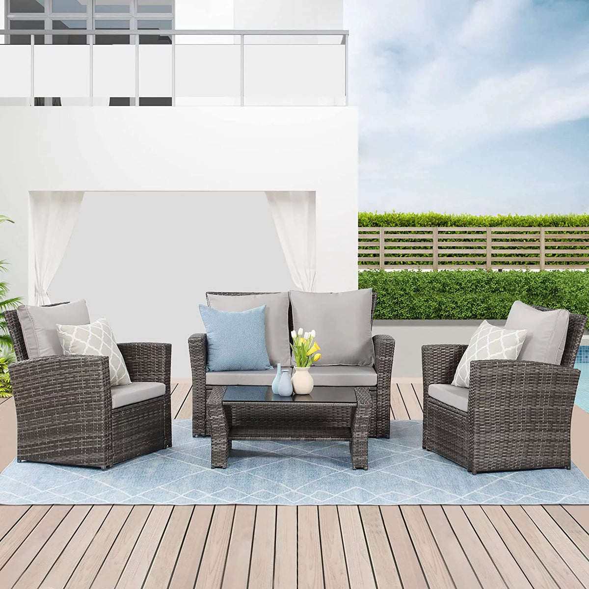 Gray Rattan Wicker Outdoor Patio Furniture Set B7181