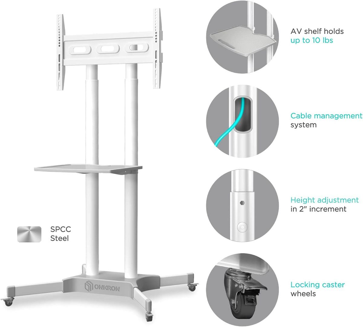 Mobile TV Stand for 32 to 65 Inch TV Screens with Wheels Shelves O27411