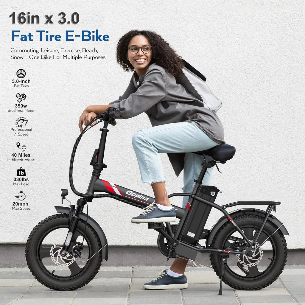 350W Folding Electric Bike 16 x 3.0 Fat Tire L499469