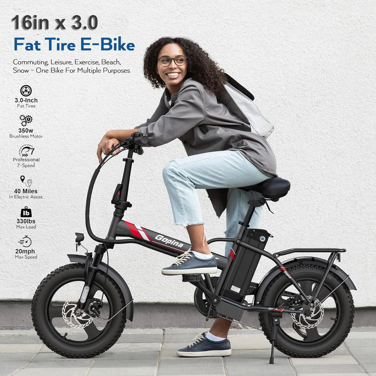 350W Folding Electric Bike 16 x 3.0 Fat Tire L499469