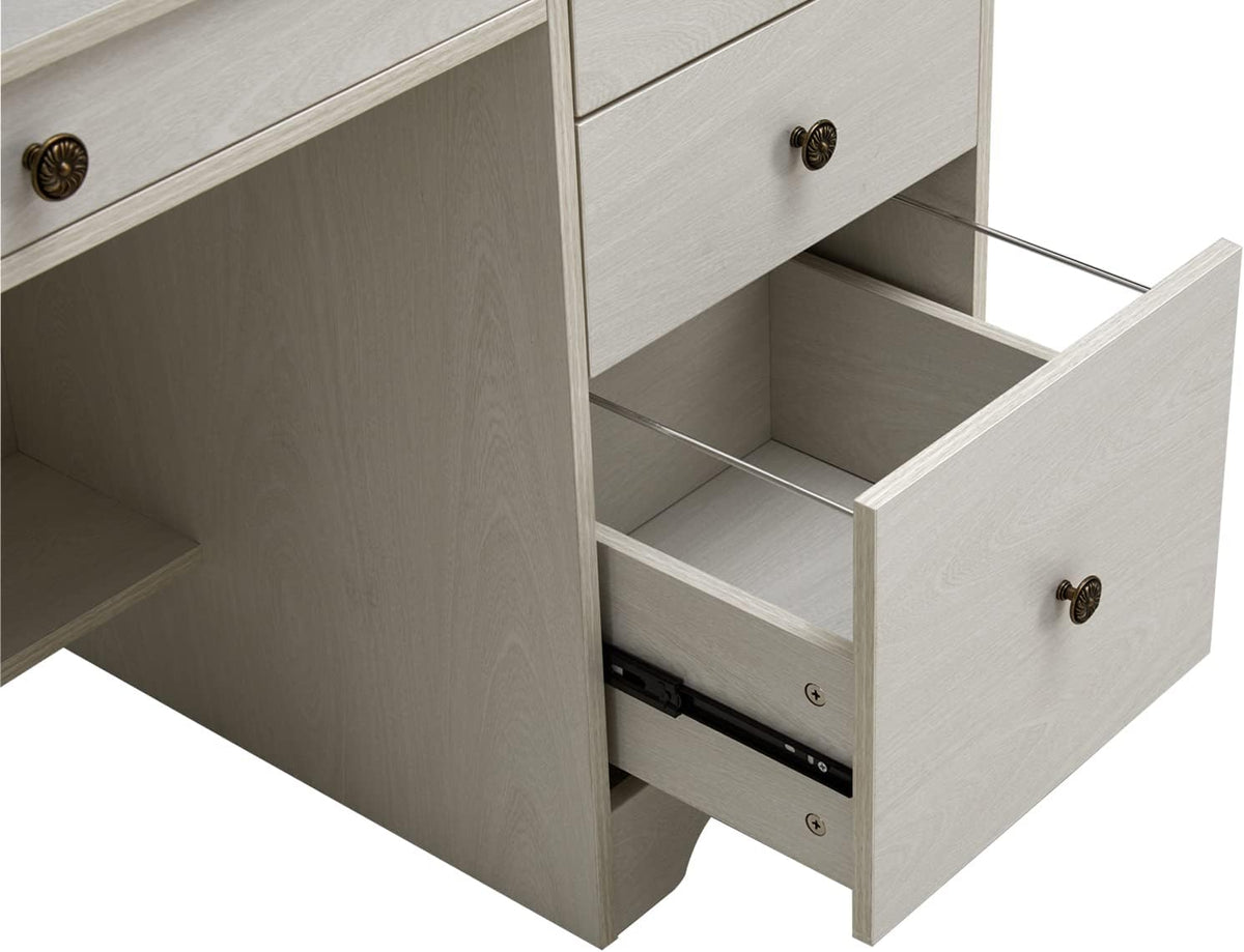 Oak White Computer Desk with 4 Drawers and Hutch Shelf Y5990