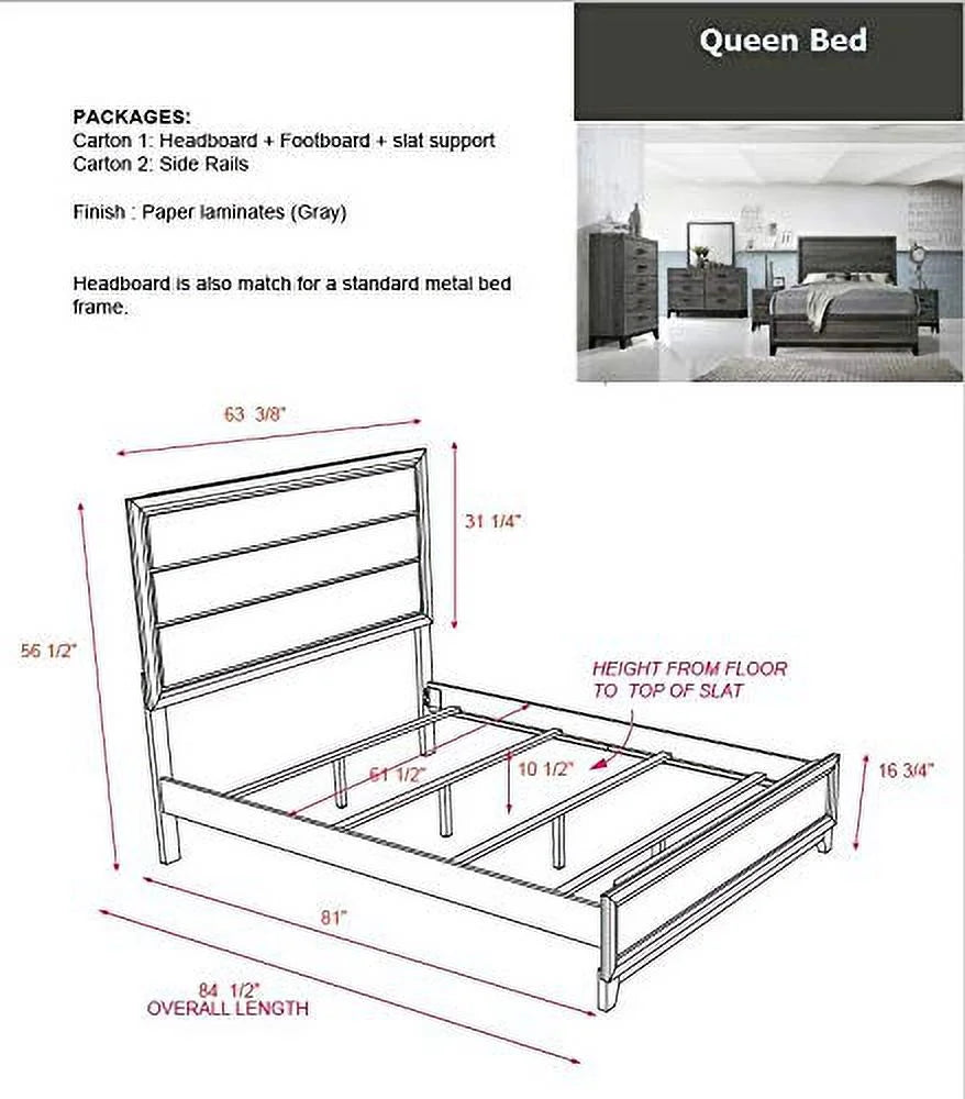 Queen Size 6-Piece Bedroom Set Grey Black I53288