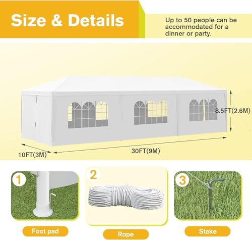 10'x30' Heavy Duty White Waterproof Outdoor Canopy S1087