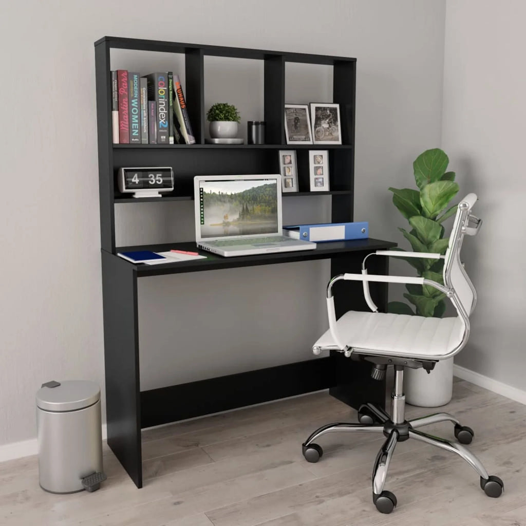 Black Engineered Wood Desk with Shelves Q10525