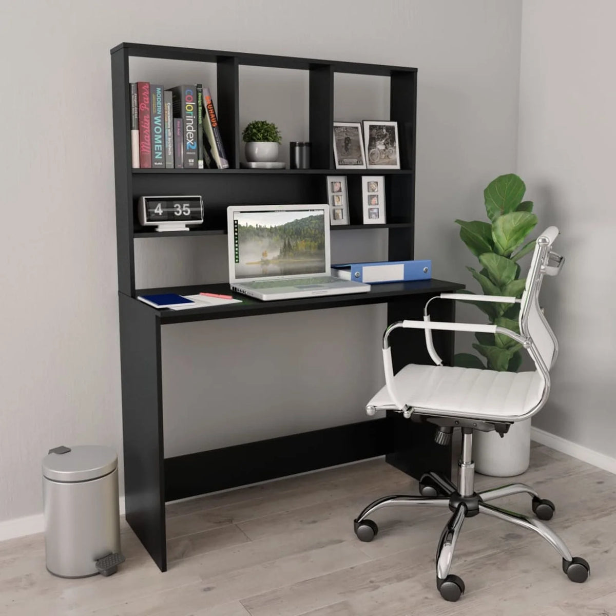 Black Engineered Wood Desk with Shelves Q10525