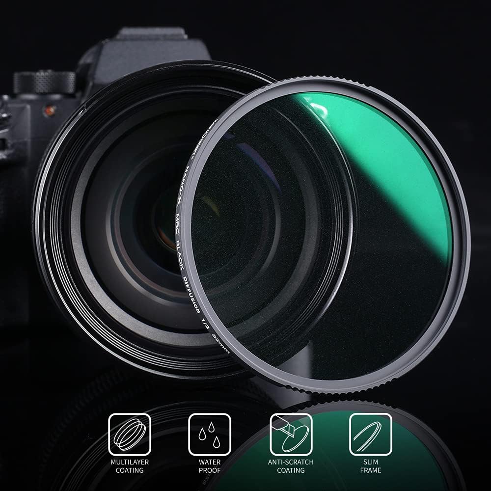 72mm Black Diffusion 1/2 Filter with 28 Multi-Layer Coatings Waterproof for Camera Lens Pack of 2 T4637