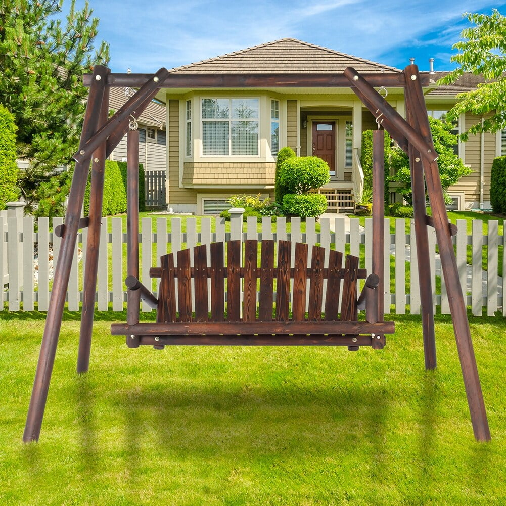 Hardwood Patio Swing with Stand Dark Brown Q11043