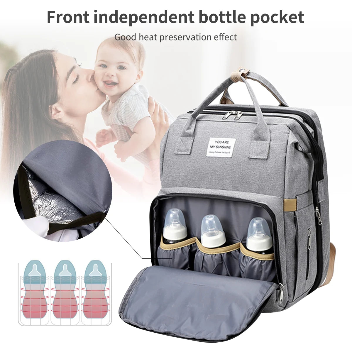 Waterproof 3 in 1 Diaper Bag Backpack with Changing Pad T754