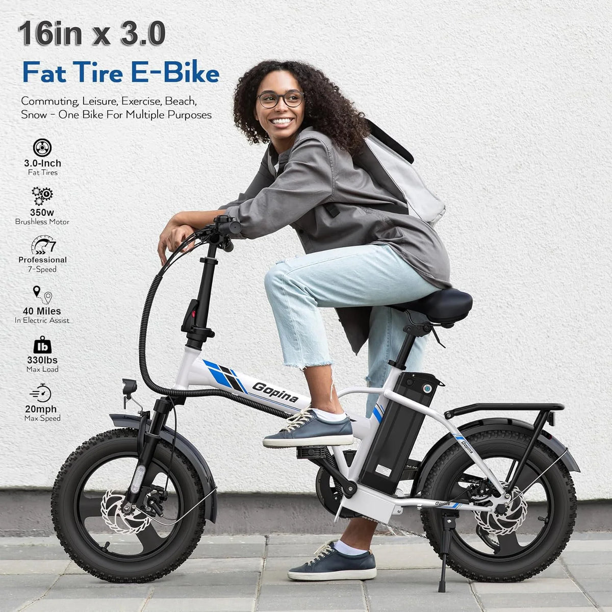 350W Folding Electric Bike 16 x 3.0 Fat Tire L499469