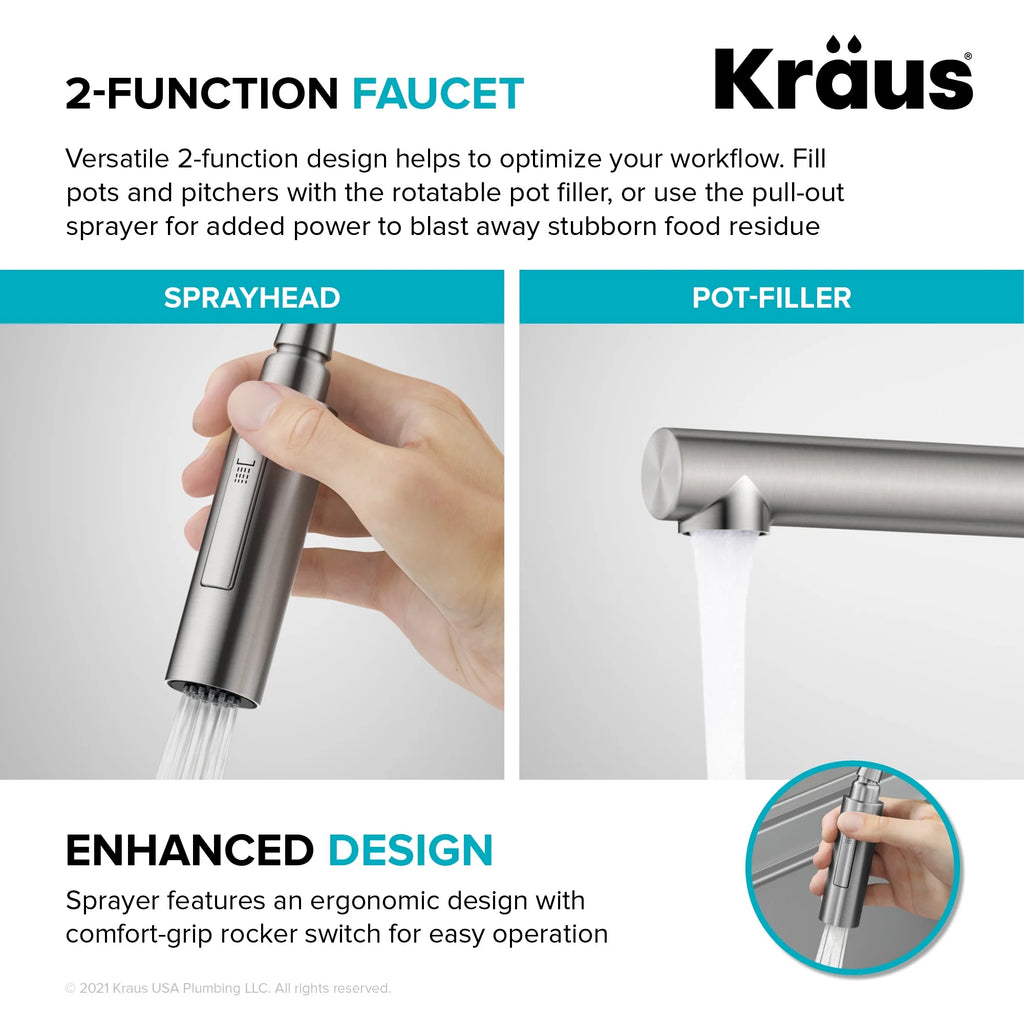 Commercial Style Pull-Down Single Handle Kitchen Faucet with Pot Filler C7937