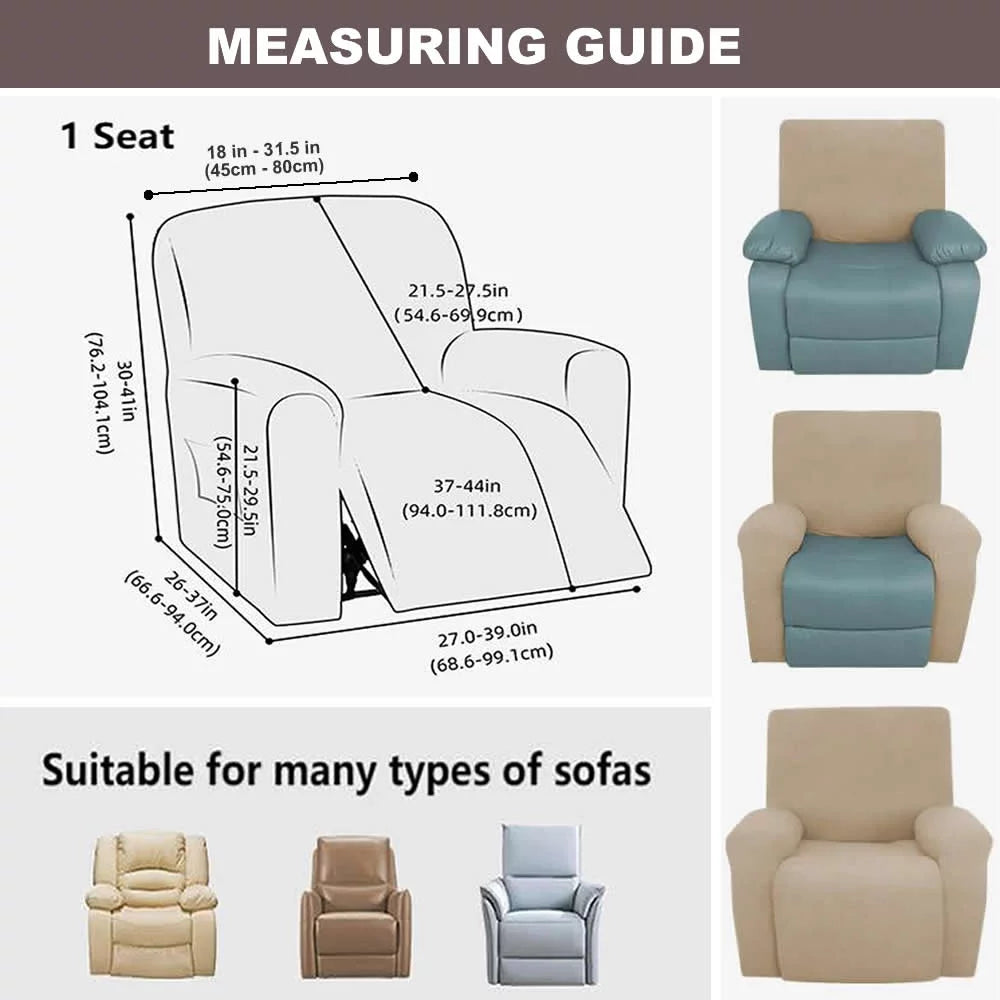 Black 4-Pieces Waterproof Stretch Recliner Chair Slipcover Y491