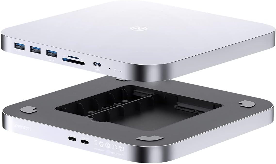 USB-C Hub with Hard Drive Enclosure, SATA, USB 3.0, SD/TF Card Reader, USB 2.0 Ports for Mac Mini (Silver) P33639