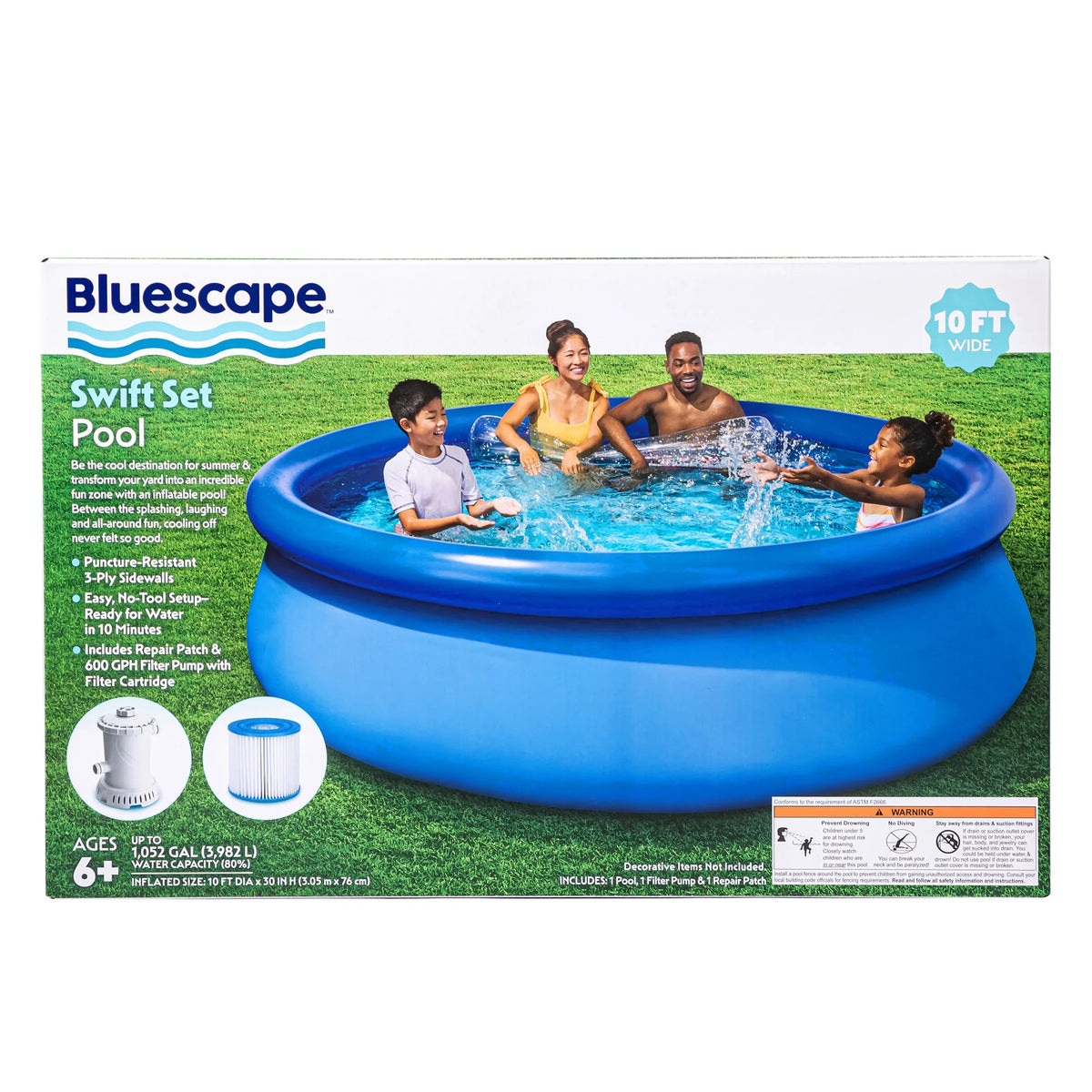 10ft Round Above Ground Ring Swimming Pool with Cartridge Filter Pump A2391