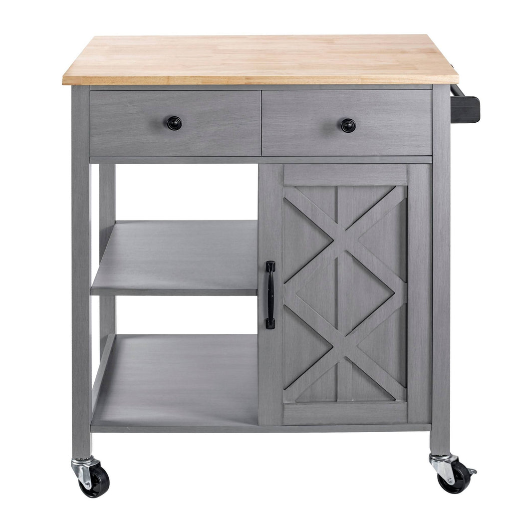 Gray Kitchen Cart with Wood Top A98046