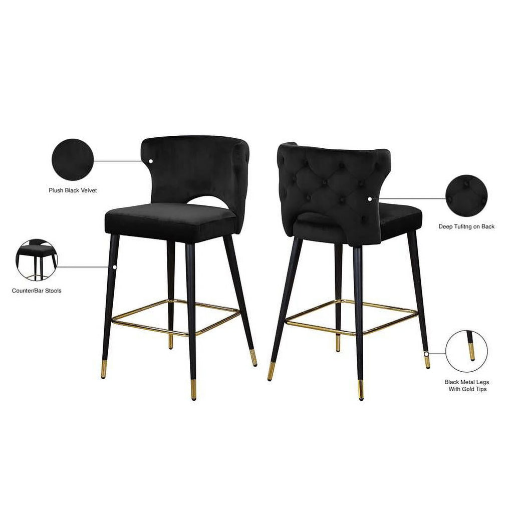 Black Velvet Bar Stool Set of 2 G329