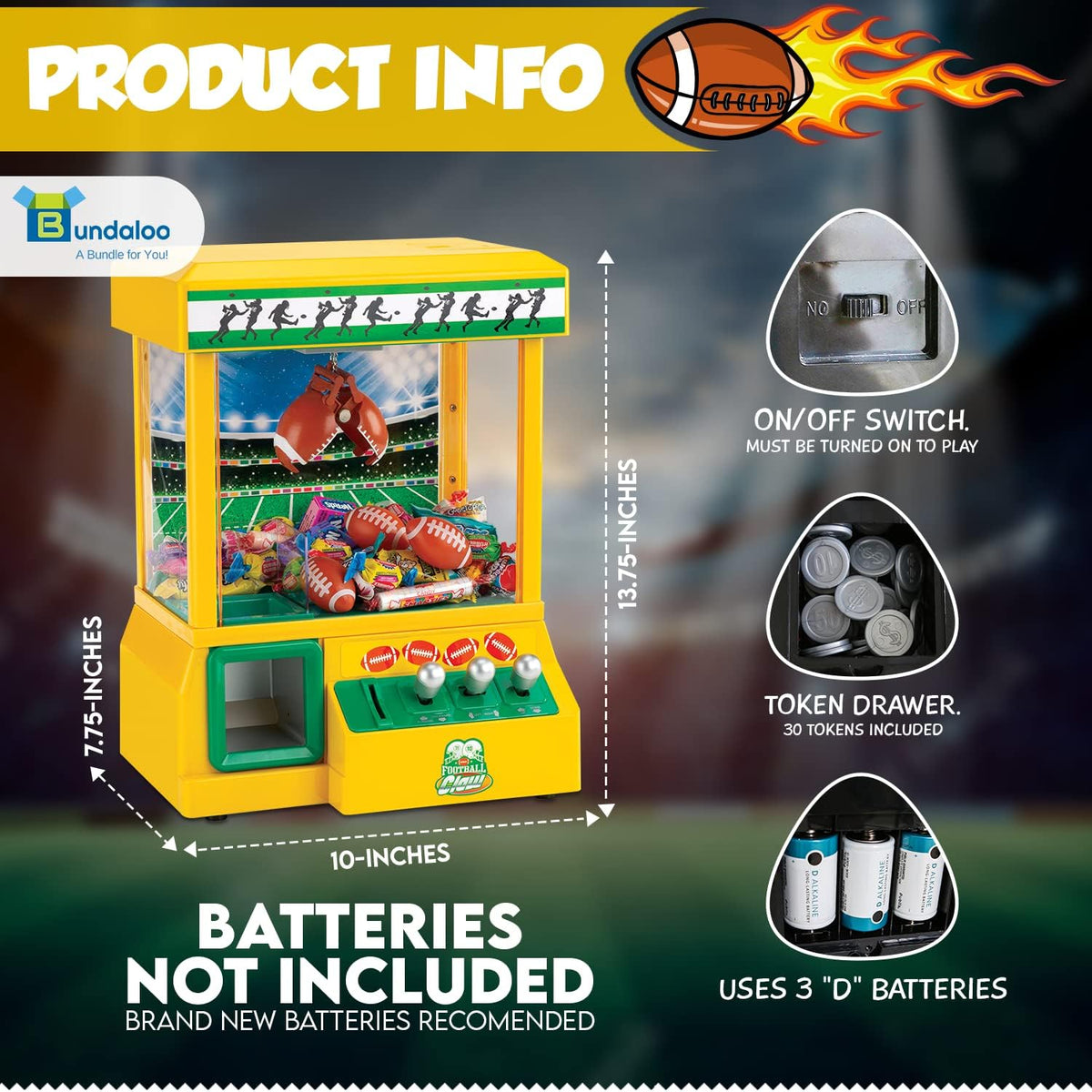 Claw Machine with 3 Small Footballs and 30 Reusable Tokens I7429