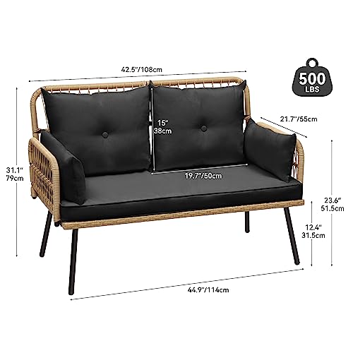 Light Brown Black Wicker Outdoor Loveseat with Cushions Y576763