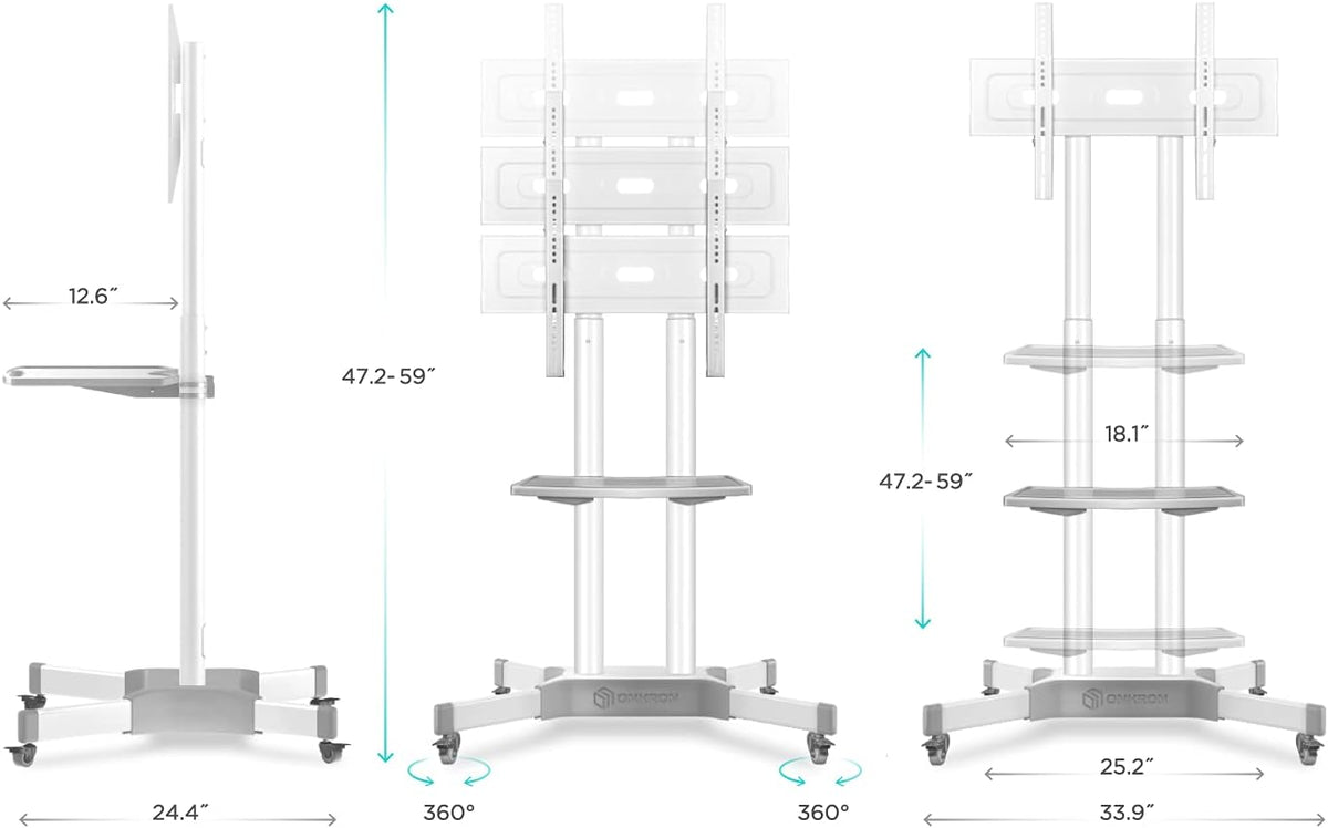 Mobile TV Stand for 32 to 65 Inch TV Screens with Wheels Shelves O27411