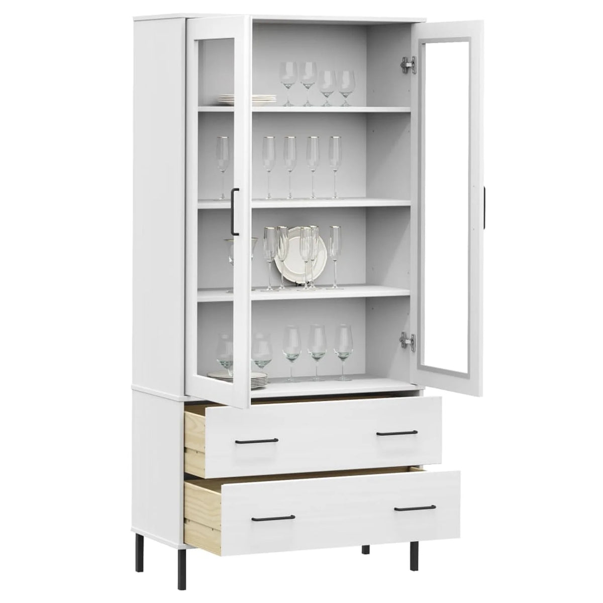Pine Wood Bookcase with 2 Doors and 2 Drawers M320