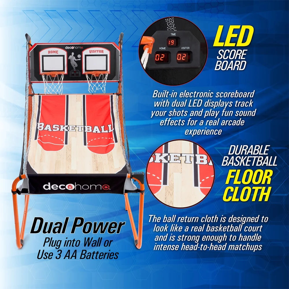 Arcade Basketball Game, Indoor 1-4 Player, LED Scoreboard, 8 Game Modes, 5 Balls Y779247