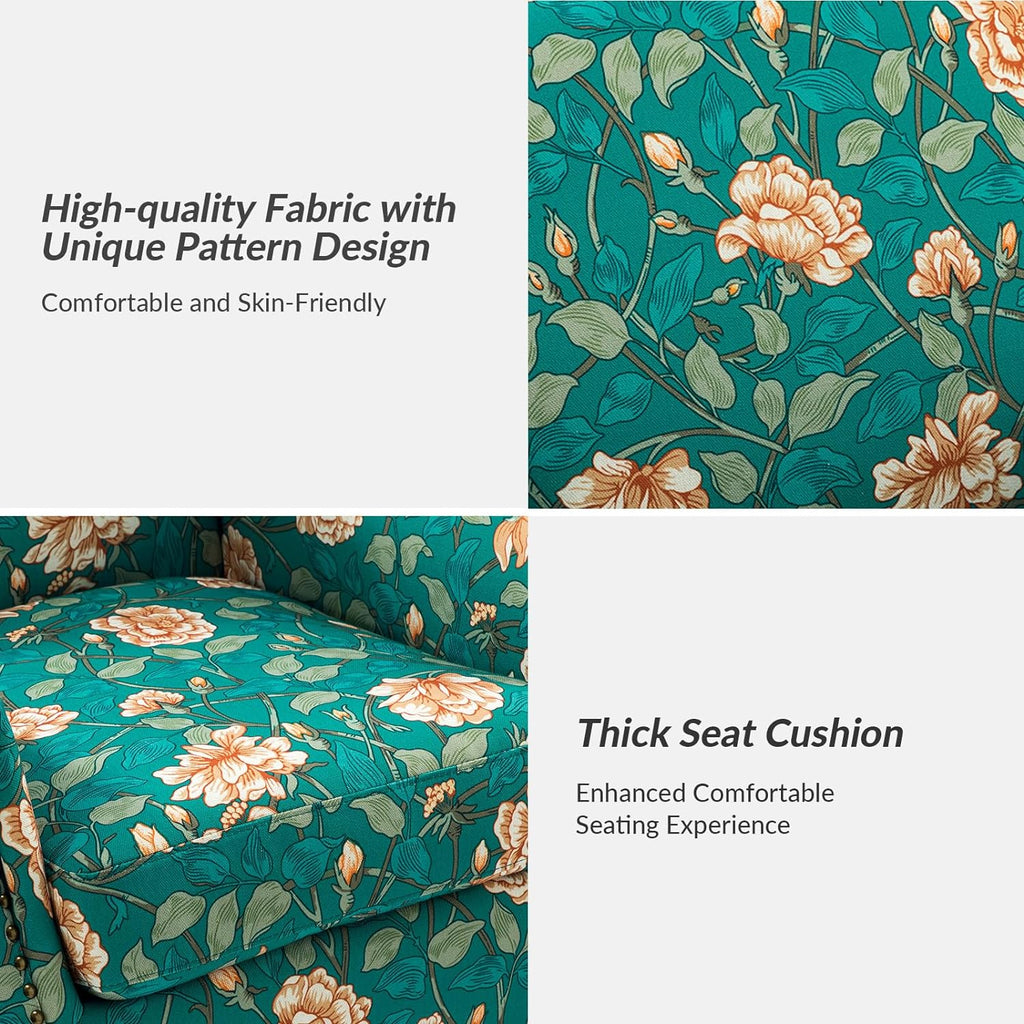 Teal Accent Chair Set Of 2 With Wood Legs & Removable Cushion Y59998