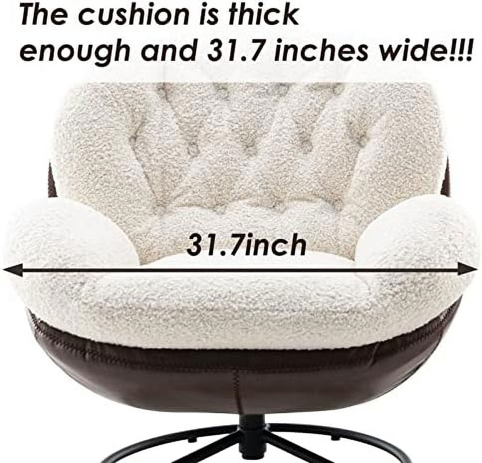 Swivel Accent Chair with Ottoman Linen Upholstered Lounge Chair with Footrest Tufted Armchair with Metal Base C241931